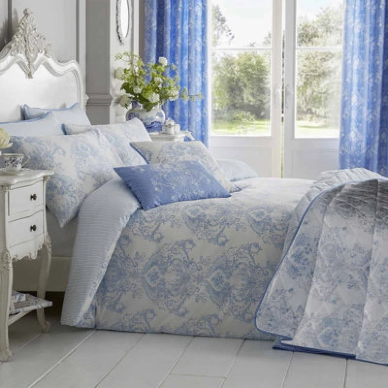 Image of Homescapes French Toile Patterned Duvet Cover Set Blue