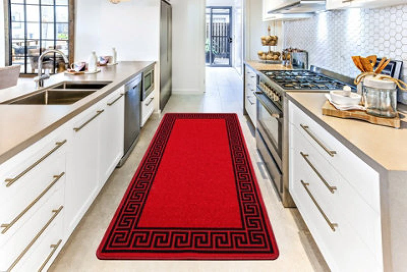 Image of Smart Living Smart Living Greekey Heavy Duty Machine Washable Hallway Kitchen Non Slip Door Mat in Red Size: 40cm x 60cm Red 40cm x 60cm Unisex 8680