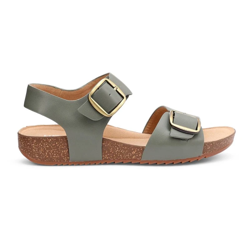 Image of Hotter Womens 'Tourist II' Cork-Wedge Sandals in Khaki Size: 3 Khaki Female 3