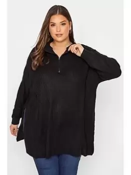 Image of Yours Fashion Jumper Zip Trim Side Splits Black, Size 30-32, Women