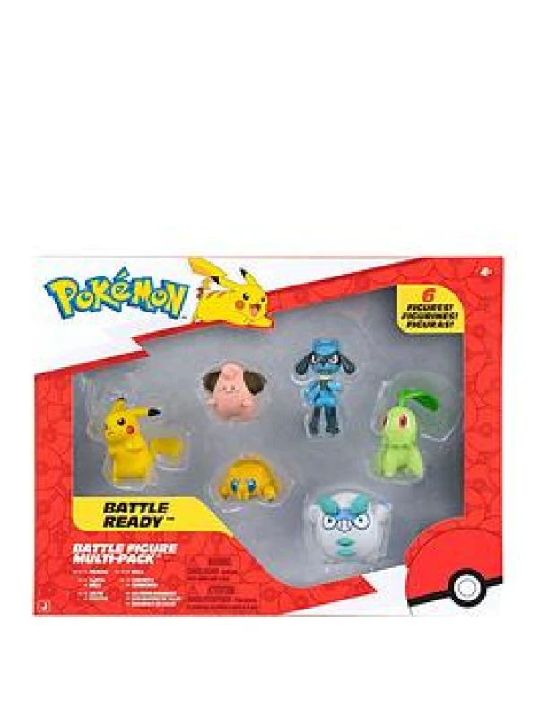 Image of Pokemon Battle Figure 6 Pack - Features 2" Pikachu Joltik Galarian Darumaka Riolu Chikorita and Cleffa Battle Figures