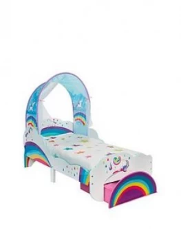 Image of Worlds Apart Unicorn and Rainbow Toddler Bed with Canopy and Storage, One Colour