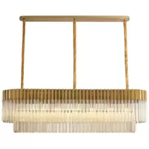 Image of Luminosa Poland Ceiling Pendant Rectangle 7 Light E14, Brass, Cognac Sculpted Glass