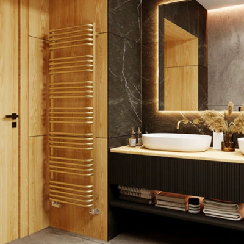 Image of Terma Alex T-Rail Brass Effect Electric & Gas Flat Towel Warmer (W)500mm X (H)1580mm