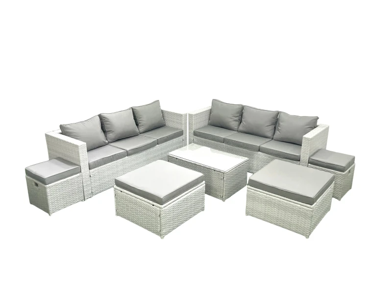 Image of Fimous 7 Pieces Rattan Garden Furniture Set Outdoor Garden Sofa Coffee Table Set with 4 Footstools Light Grey Mixed Light Grey