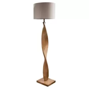 Image of Floor Lamp Light Oak Effect Resin & Natural Linen 10W LED E27 Base & shade