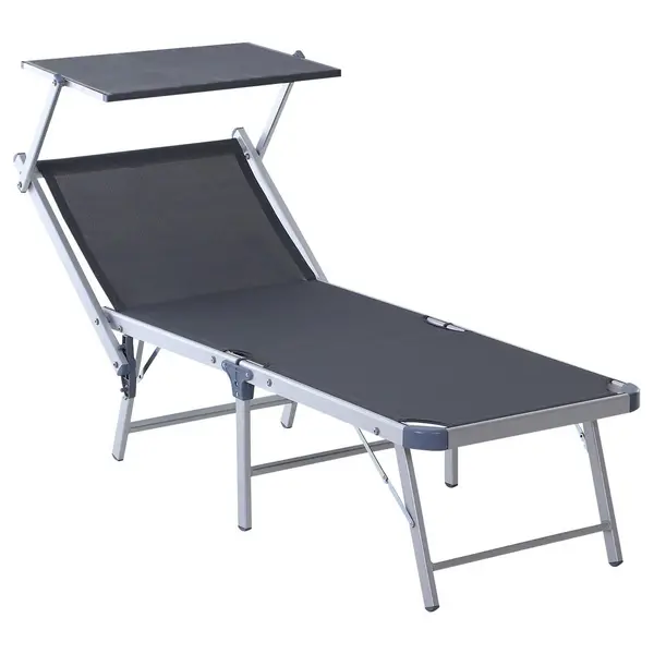 Image of Outsunny Outdoor Lounger Fold 180Degree Reclining Chair with Adjustable Canopy Grey