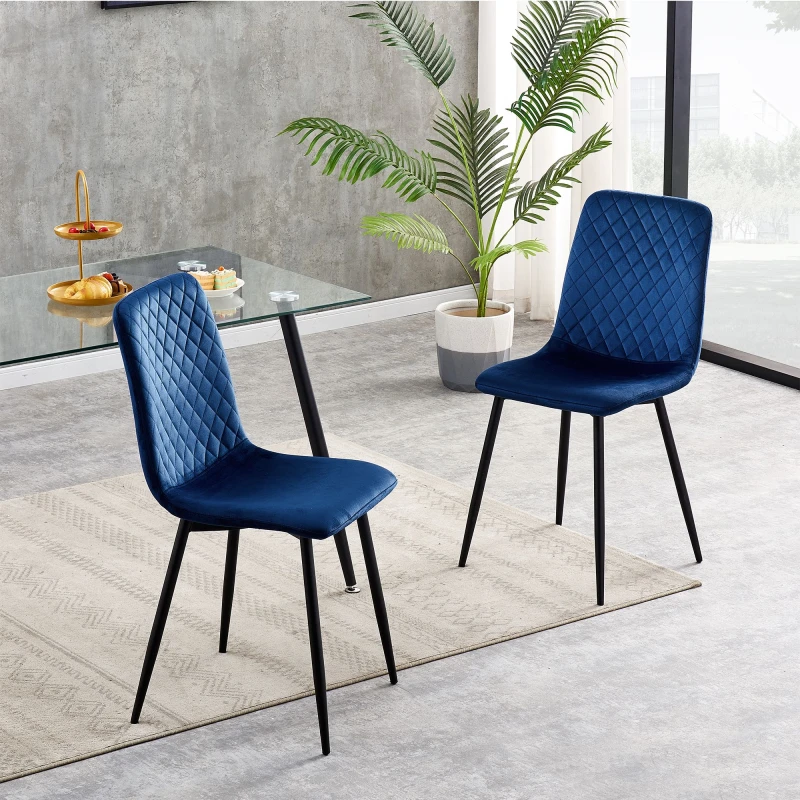 Image of MCC DIRECT Set of 2 Designer Velvet Fabric Dining Chairs Metal Legs Lexi Chairs blue LX0211