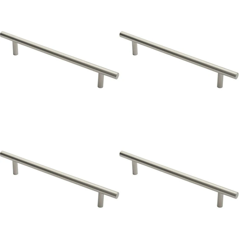 Image of Loops 4x 19mm Straight T Bar Pull Handle 300mm Fixing Centres Satin Stainless Steel Metallics unisex