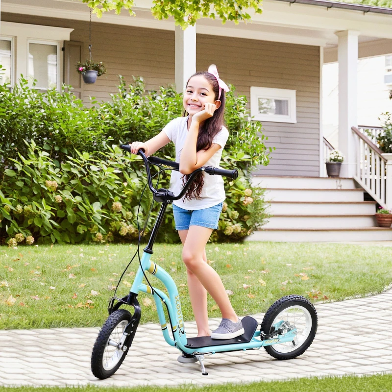 Image of HOMCOM Kids Stunt Scooter with 12" Rubber Wheels, Adjustable Handlebar, Blue 371-017BU