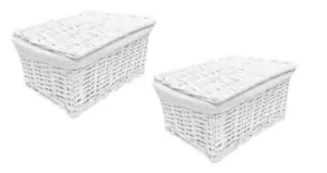 Image of SET OF 2 Lidded Wicker Storage Basket With Lining Xmas Hamper Basket Grey Medium 35 x 24 x 15 cm