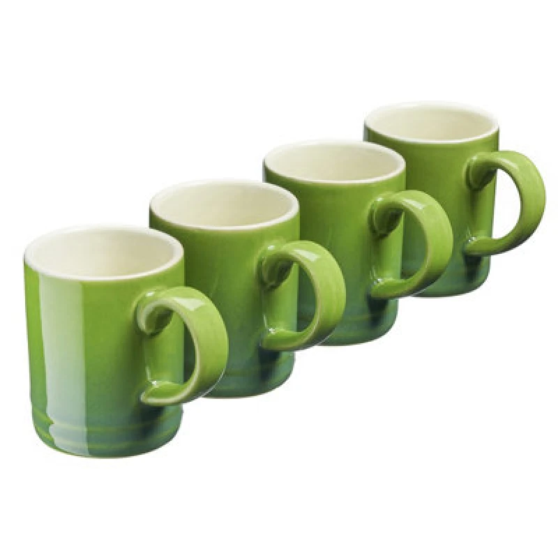 Image of Cooks Professional Set Of 4 Espresso Coffee Cups - Dishwasher & Microwave Safe Mini Stoneware Mugs 100ml Capacity - Green