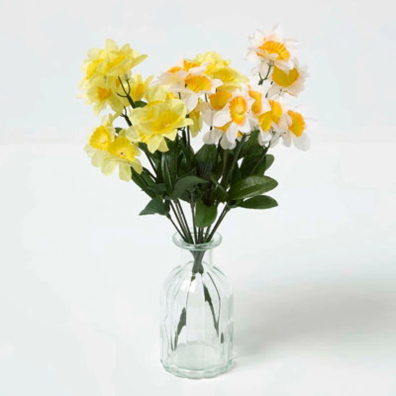 Image of Homescapes Set Of 2 Yellow And White Daffodil Spray Single Stems