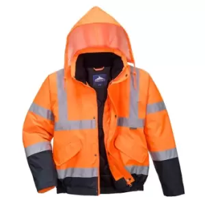 Image of Oxford Weave 300D Class 3 Two Tone Hi Vis Bomber Jacket Orange / Navy S