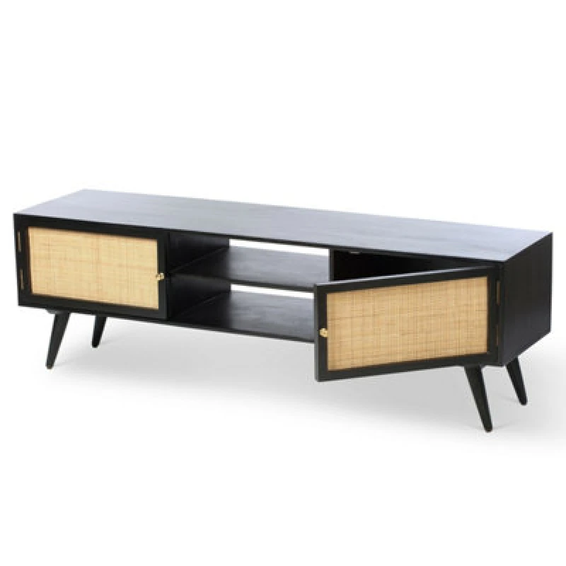 Image of Desser Manhattan Mango Wood & Rattan TV Stand In Black