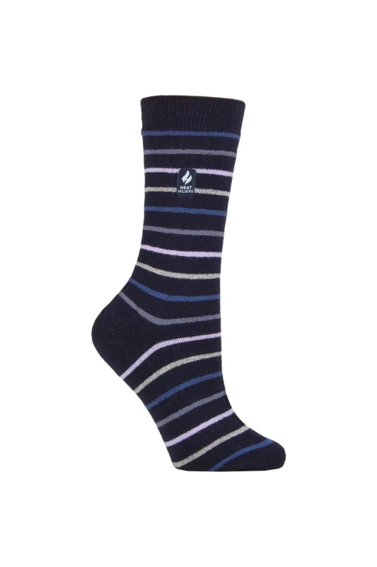 Image of SOCKSHOP Heat Holders 1 Pair 1.0 TOG Ultralite Striped, Argyle & Patterned Socks Navy
