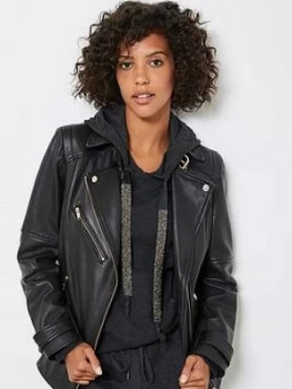 Image of Mint Velvet Cropped Embellished Trim Hoodie - Charcoal Size M Women