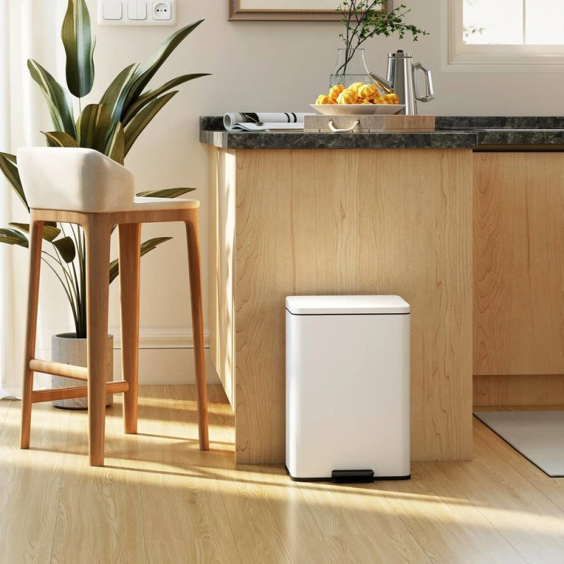 Image of HOMCOM HOMCOM Pedal Bin with Soft-Close Lid, 20L Kitchen Bin for Home, Cream Cream One Size Unisex 5063603271586