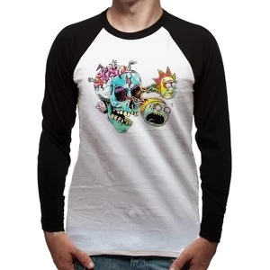 Image of Rick And Morty - Skull Eyes Mens Medium Baseball T-Shirt - White
