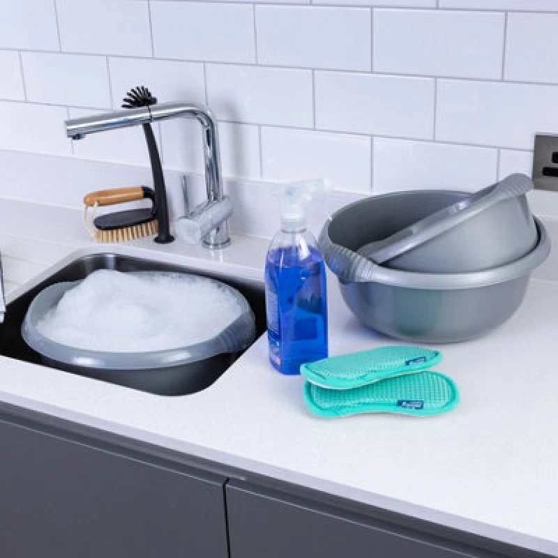 Image of Wham 3 Piece Casa Multi-Functional Round Plastic Bowl Set Silver (28Cm, 32Cm & 36Cm Bowls)