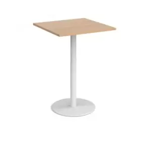 Image of Monza square poseur table with flat round white base 800mm - beech