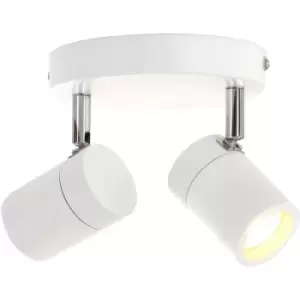 Image of Sienna Lighting - Sienna Upround Twin Spotlight Matt White, Details In Brushed Steel IP44
