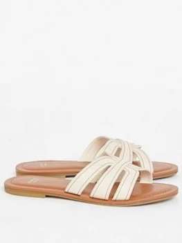 Image of Evans Extra Wide Fit Interwoven Slider - Ivory, Size 4, Women