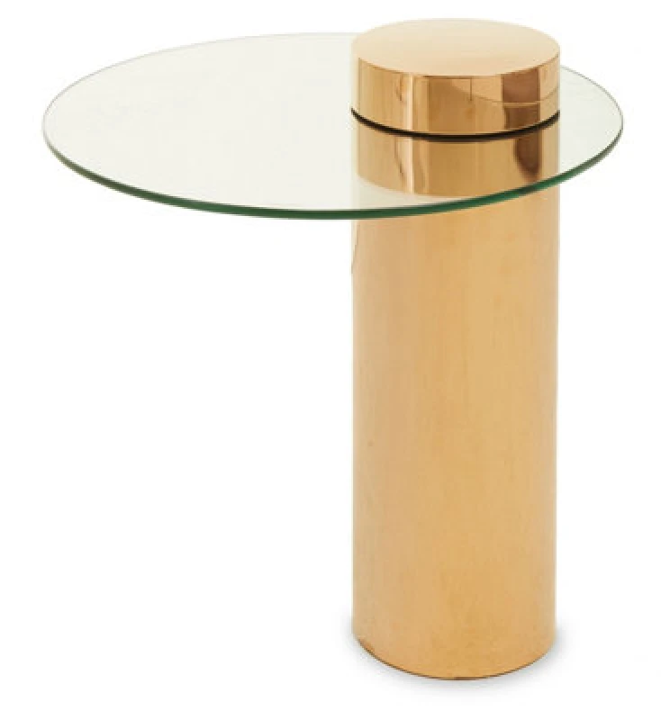 Image of Premier Housewares Clear Glass Rose Gold Base Side Table, Stylish and Modern Round Accent Table for Living Room and Hallway Gold