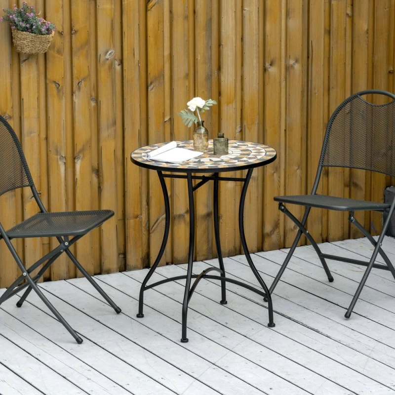 Image of Outsunny 60cm Mosaic Round Bistro Table Outdoor Garden Side Table, Grey Mid Grey