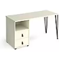 Image of Rectangular Hairpin Desk White Drawers Wood/Metal Hairpin Legs Black Tikal 1400 x 600 x 730mm