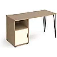 Image of Rectangular Hairpin Desk Kendal Oak, White Door Wood/Metal Hairpin Legs Black Tikal 1400 x 600 x 730mm
