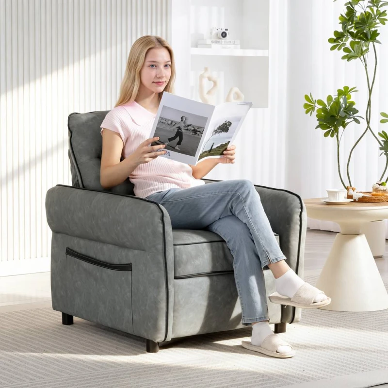 Image of HOMCOM Armchair, Faux Leather Accent Chair with Thicken Cushion, Grey Size: Armchair Grey Unisex Armchair