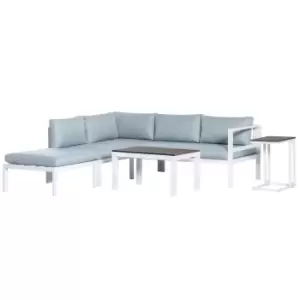 Image of Outsunny 5 Piece L-shaped Garden Furniture Set, Aluminium Conversation Set, Corner Sofa Set with Coffee Table End Table Cushions, White Frame