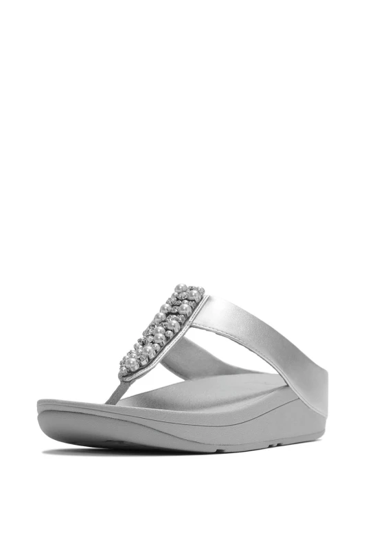 Image of FitFlop Womens Fino Toe-Post Sandals in Silver Size: 6 Silver Female 6