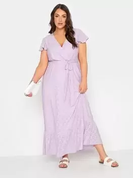 Image of Yours Frill S/s Maxi Broidery Dress Lil, Purple, Size 16, Women