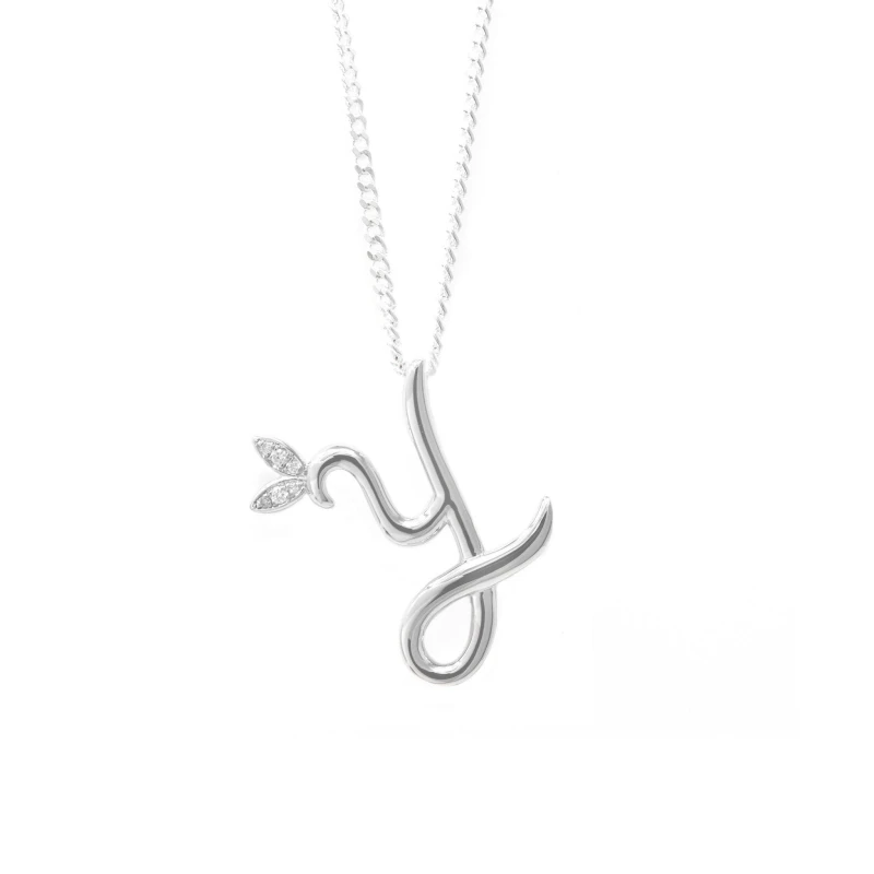 Image of Say It With Winged Diamond Initial Necklace - Sterling Silver - Y/18" Size: 18" Silver Unisex 18"