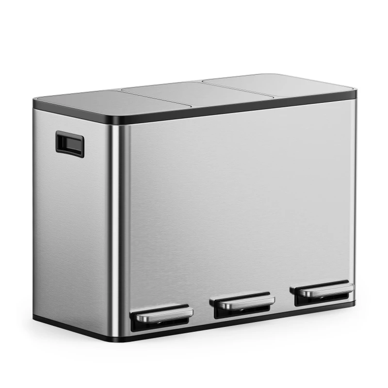 Image of Vonhaus 45L Waste & Recycling Kitchen Bin, 3 X 15L Compartment Stainless Steel Pedal Bin W/ Non Slip Base, Removable Inner Buckets