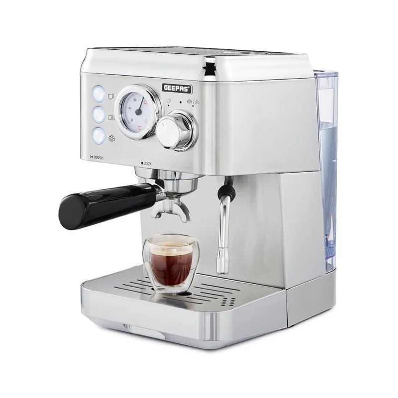 Image of Geepas 15 Bar Espresso Coffee Maker Machine with Milk Frother 1.8L Tank Silver unisex