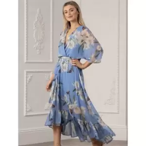 Image of Yumi Urban Light Blue Floral Wrap Dress - Blue