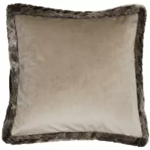 Image of Riva Home Kiruna Faux Fur Edged Velvet Style Square Cushion Cover (45 x 45cm) (Taupe) - Taupe