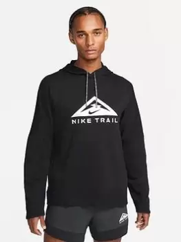 Image of Nike Run Trail Logo Pullover Hoodie - Black Size M Men