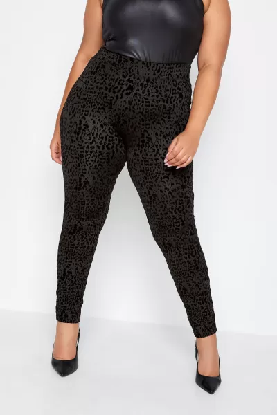 Image of Black Flocked Leopard Print Leggings