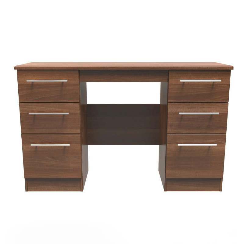 Image of Ready Assembled 2 U Carlton 6 Drawer Kneehole Desk (Ready Assembled) in Walnut Walnut Unisex