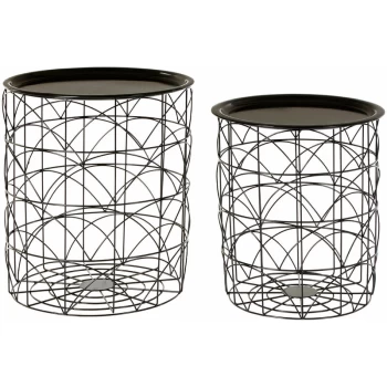 Image of Premier Housewares - Coffee Table Small Metal Bedside Table Black Top Metal Table Mini Table Small Wire Frame Basket Tables Set of 2 w42xd42xh41.4