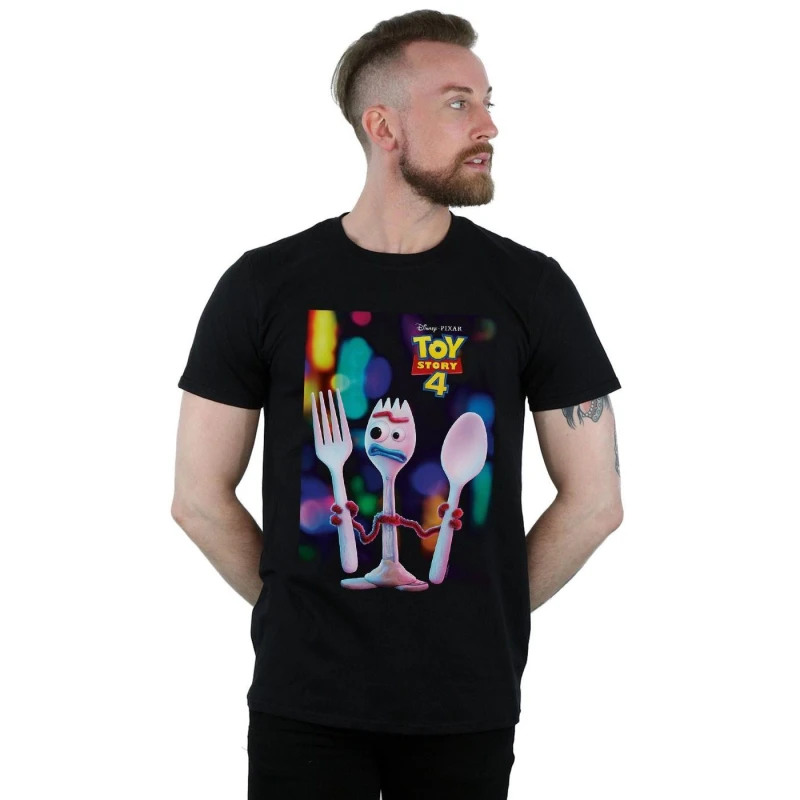 Image of Disney Men Toy Story 4 Forky Poster T-Shirt in Black Size: Small Black S Male 5059308869517