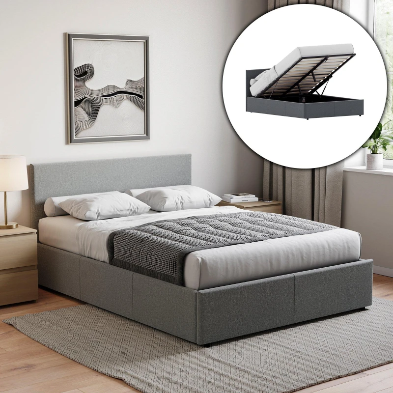 Image of Lassic Veronica King Ottoman Storage Bed & Mattress Set Light Grey Line unisex King Size