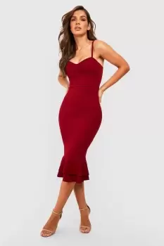 Image of Frill Hem Strappy Midi Dress