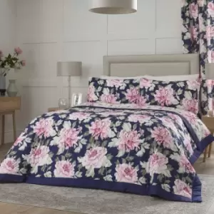 Image of Dreams&drapes - Kirsten Floral Print Quilted Bedspread, Pink/Blue, 200 x 230 Cm