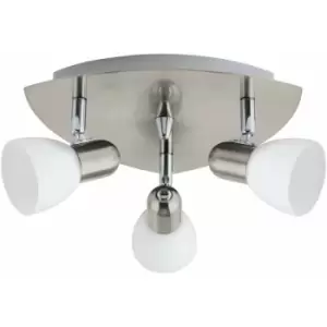 Image of Loops - Flush 3 Spot Ceiling Light Satin Nickel Shade White Satin Glass Bulb E14 3x40W