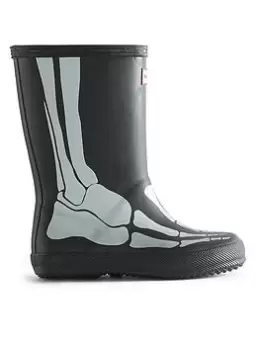 Image of Hunter Little Kids Original First Classic Metallic Skeleton Boot, Black, Size 1 Older